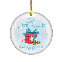 Load image into Gallery viewer, Christmas Tree Decorations Ornaments 2023 - Our Little Present 2023 Festive - Hanging Decor Merry Xmas Tree - Parents Family Expecting Baby Surprise Pregnancy Announcement Ceramic Ornament