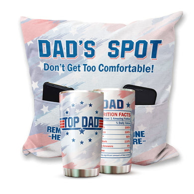 Kozmoz Inspire Top Dad Father Day Gifts For Dad - Dads Spot Pillow Cover With Pocket Dad Tumbler 20oz - Patriotic Military Gifts For Dad, Husband On Christmas, Birthday - Gifts Set For Dad, Fathers