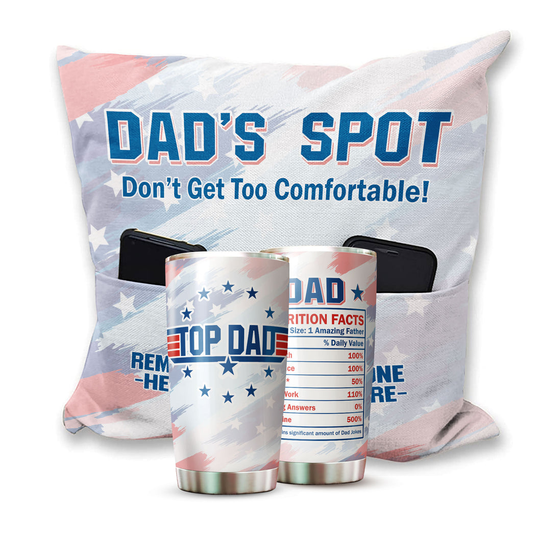 Kozmoz Inspire Top Dad Father Day Gifts For Dad - Dads Spot Pillow Cover With Pocket Dad Tumbler 20oz - Patriotic Military Gifts For Dad, Husband On Christmas, Birthday - Gifts Set For Dad, Fathers