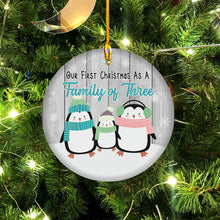 Load image into Gallery viewer, Kozmoz Inspire House Decorations Living Room - Our First Christmas as a Family of Three 2022 Christmas Tree Ornament, Woodland Winter Holiday Keepsake Gift for Baby New Parents