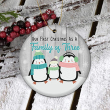 Load image into Gallery viewer, Kozmoz Inspire House Decorations Living Room - Our First Christmas as a Family of Three 2022 Christmas Tree Ornament, Woodland Winter Holiday Keepsake Gift for Baby New Parents