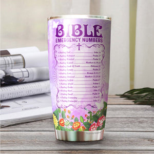 Bible Emergency Number Tumbler - Faith Cross Tumbler - Christian 20oz Tumbler - Christian Stainless Steel Tumbler - Christian Tumblers Gifts For Women, Mom