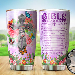 Bible Emergency Number Tumbler - Faith Cross Tumbler - Christian 20oz Tumbler - Christian Stainless Steel Tumbler - Christian Tumblers Gifts For Women, Mom