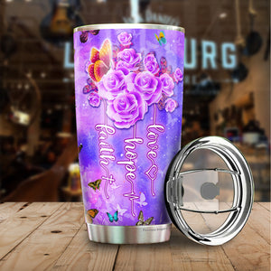 Faith Hope Love Tumbler - Butterfly Floral Tumber - Christian 20oz Stainless Steel Tumbler - Christian Tumblers For Women - Birthday Gifts for Mom on Mother's Day, Christmas