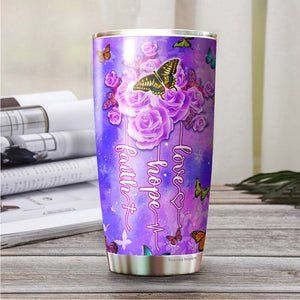 Faith Hope Love Tumbler - Butterfly Floral Tumber - Christian 20oz Stainless Steel Tumbler - Christian Tumblers For Women - Birthday Gifts for Mom on Mother's Day, Christmas