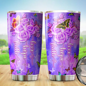 Faith Hope Love Tumbler - Butterfly Floral Tumber - Christian 20oz Stainless Steel Tumbler - Christian Tumblers For Women - Birthday Gifts for Mom on Mother's Day, Christmas