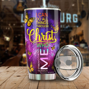 I Can Do All Things Through Christ Who Strengthens Me Tumblers - Butterfly Christian 20oz Stainless Steel Tumbler - Christian 20oz Tumblers For Women - Christian Gifts for Mom on Mother's Day