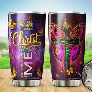 I Can Do All Things Through Christ Who Strengthens Me Tumblers - Butterfly Christian 20oz Stainless Steel Tumbler - Christian 20oz Tumblers For Women - Christian Gifts for Mom on Mother's Day