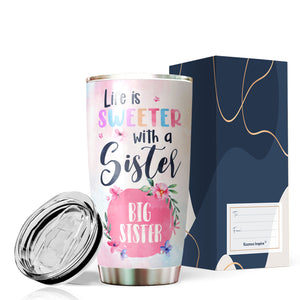 Kozmoz Inspire Big Sister Travel Coffee Mug - Life is Sweater with A Sister I would fight a bear Tumbler 20 oz - Gift Ideas For Worlds Best Sisters and Besties