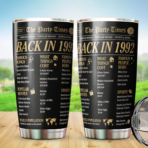 30th Birthday Tumbler Gifts for Women Men - The Party Times Back To 1992 Tumbler 20oz - 30th Birthday Decorations for Her/Him, Mom, Dad, Husband, Wife - Funny 30th Birthday Gifts Idea