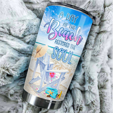 A Day At The Beach Restore The Soul Tumbler - Beach Gifts For Women -Beach Insulated Tumbler - Beach Tumbler For Women, Girls - Birthday Gifts For Girls, Women