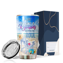 Load image into Gallery viewer, A Day At The Beach Restore The Soul Tumbler - Beach Gifts For Women -Beach Insulated Tumbler - Beach Tumbler For Women, Girls - Birthday Gifts For Girls, Women