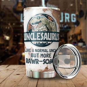 Unclesaurus Like A Normal Uncle But More Rawrsome Tumbler 20oz- Tumbler Gift For Uncle From Niece, Nephew - Birtthday, Fathers Day Tumbler Gift for Uncle