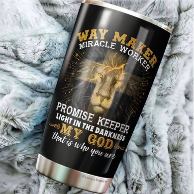 Way Marker Miracle Worker Promise Keeper Tumbler - Bible Emergency Number Tumbler - Lion Christian Tumbler - Christian Gifts For Men, Women, Coworker On Christmas, Birthday…