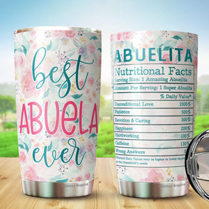 Abuela Nutrition Facts Tumbler 20 Oz - Funny Mothers Day Grandma Best Grandma Gifts - Birthday Gifts for Grandma Coffee Mug, Funny Nutrition Facts Grandma Mug, Christmas Gifts