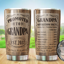 Load image into Gallery viewer, Promoted to Grandpa Est 2022 – Grandpa Nutrition Facts Tumbler 20Oz - Gift for New Grandparents