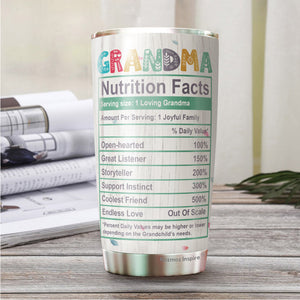 Promoted to Grandma Est 2022 – Grandma Nutrition Facts Tumbler 20Oz - Gift for New Grandparents