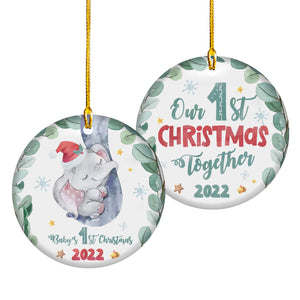 Baby First Christmas Ornament 2022 - Our 1st Christmas Together 2022, Baby Elephant Cute Christmas Presents For Parents Family 1st Ornaments Christmas Presents for New Parents